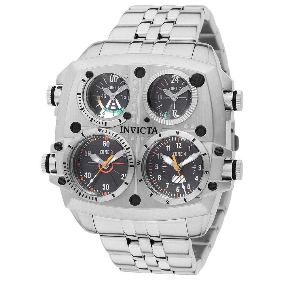 Invicta Aviator Zulu TIME 4 Zone Men’s Watch 50mm Steel New in Box